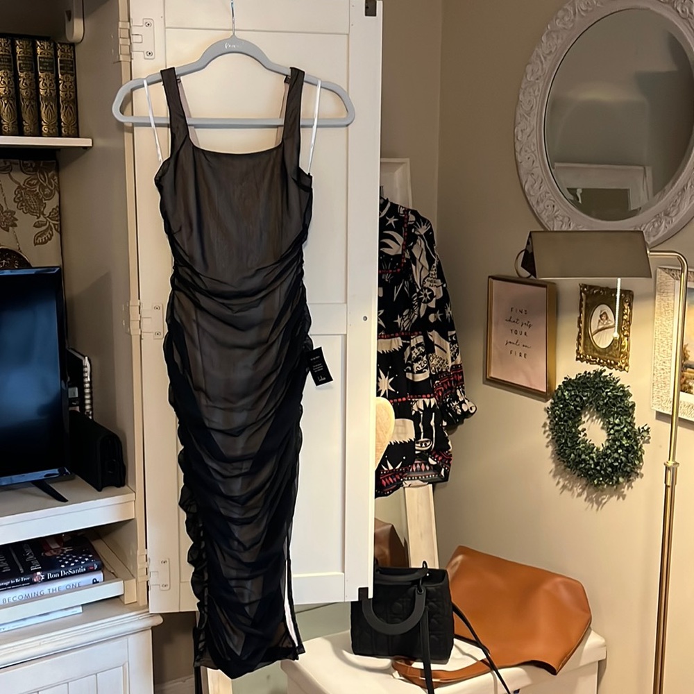 Black Mesh Body Con column dress